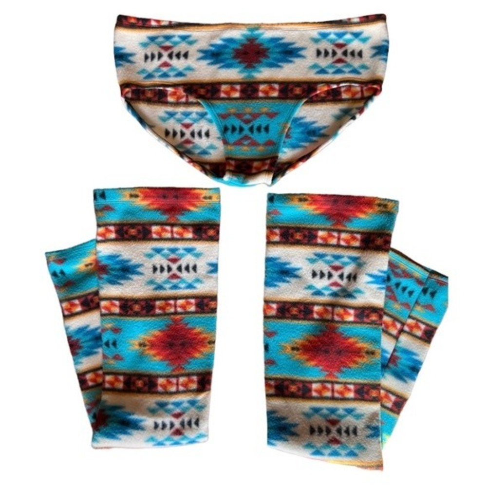 Tribal Aztec Fleece Thigh High Leg Warmers And Panty Set Warm Festival Clubwear